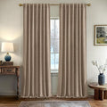 MIULEE Patterned Farmhouse Linen Curtains, Back Tab, Light Brown | Linen by MIULEE