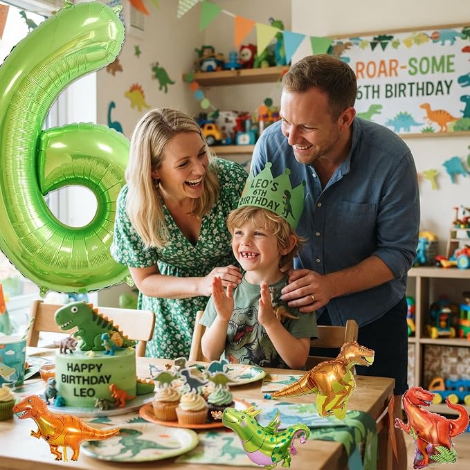 Dinosaur 6th Birthday Decorations 40 Inch Giant Green Number 6 Foil Balloon | - Image 6