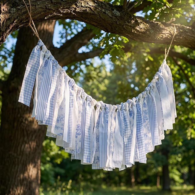 Fanfanwin 6.67 ft Blue Floral Tassel Garland Farmhouse Hanging Banner by Fanfanwin