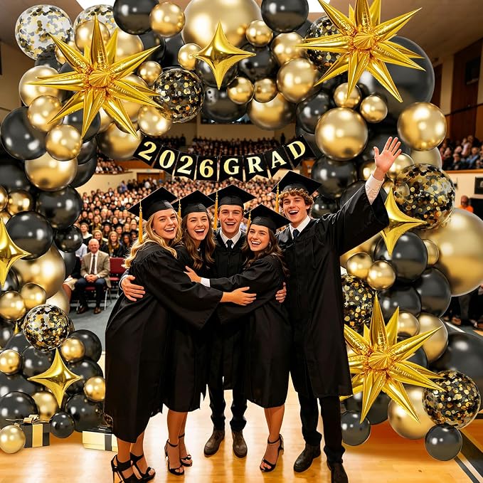 Black and Gold Balloon Arch Kit 117 PCS, and Gold Confetti Balloons, Party - Image 8