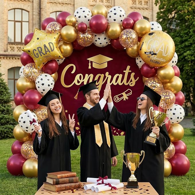 Red Gold Graduation Balloons, Graduation Round Star Balloons Foil, Congrats - Image 4