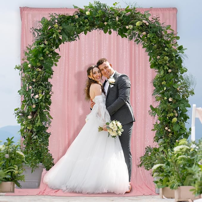PartyDelight Pink Sequin Backdrop 6x8ft Sparkly Photo Curtain | 4 Inch Rod - Image 3