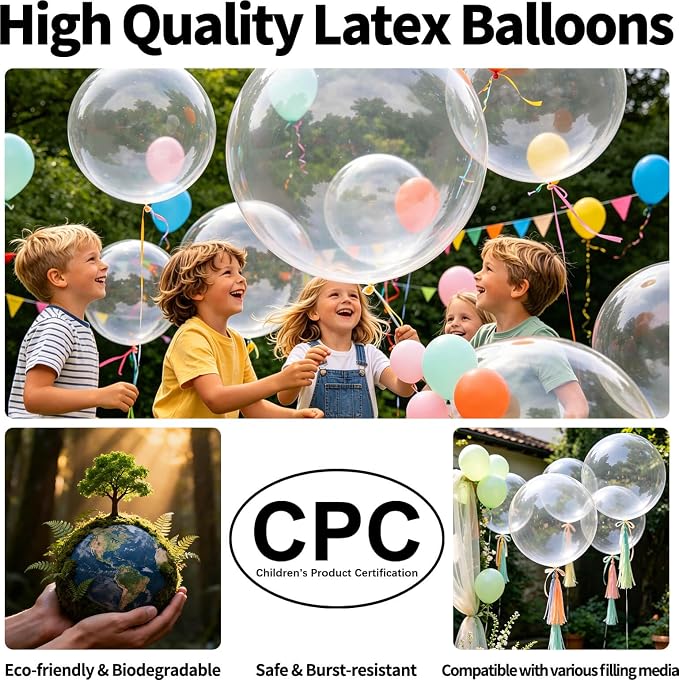 5Pcs Clear Big Balloons 36 Inch, Round Large Latex Party Balloons - Image 3