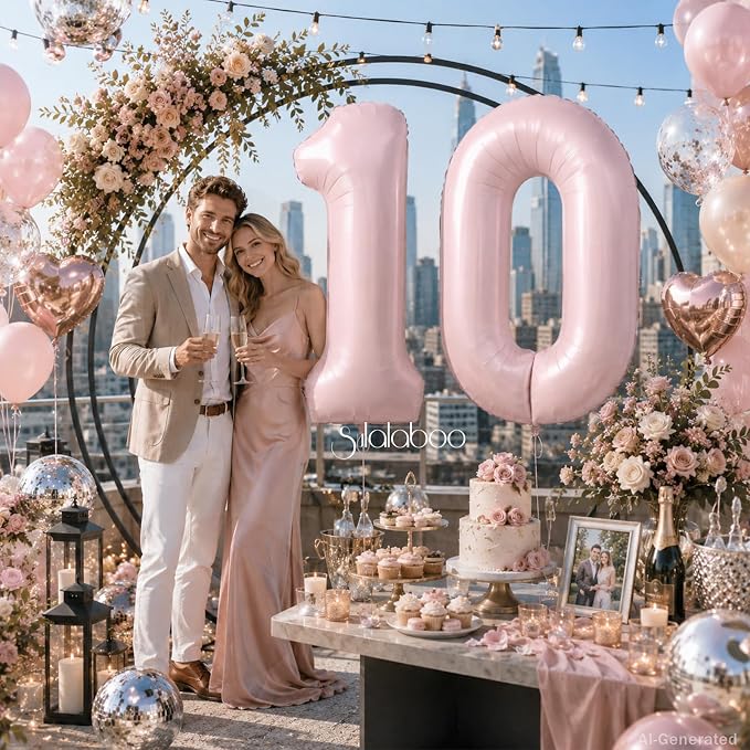 40 Inch Light Pink Number 10 Balloon 0-9 10th Foil Big Giant | Digital - Image 4