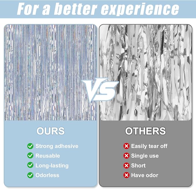3 Pack 3.3 x 9.9 ft Holographic Silver Tinsel Streamers Party Decorations | - Image 3