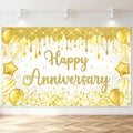 Mocsicka Happy Anniversary Banner White Gold Happy Anniversary Party by Mocsicka