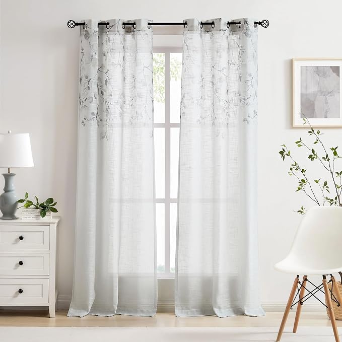 Central Park Leaf Floral Print Metallic Sheer Window Curtain Panel - Image 2