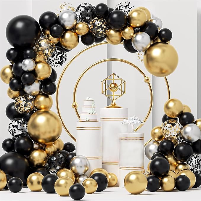 160PCS Glod Sliver Black Confetti Balloons Arch Garland Kit - Image 4
