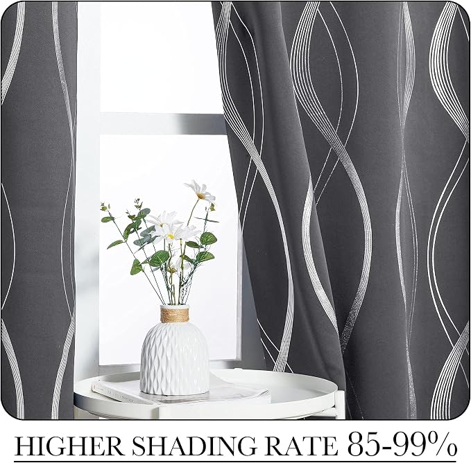 NICETOWN Blackout Curtains for Bedroom, Foil Printed Wave Lines Energy Saving - Image 4