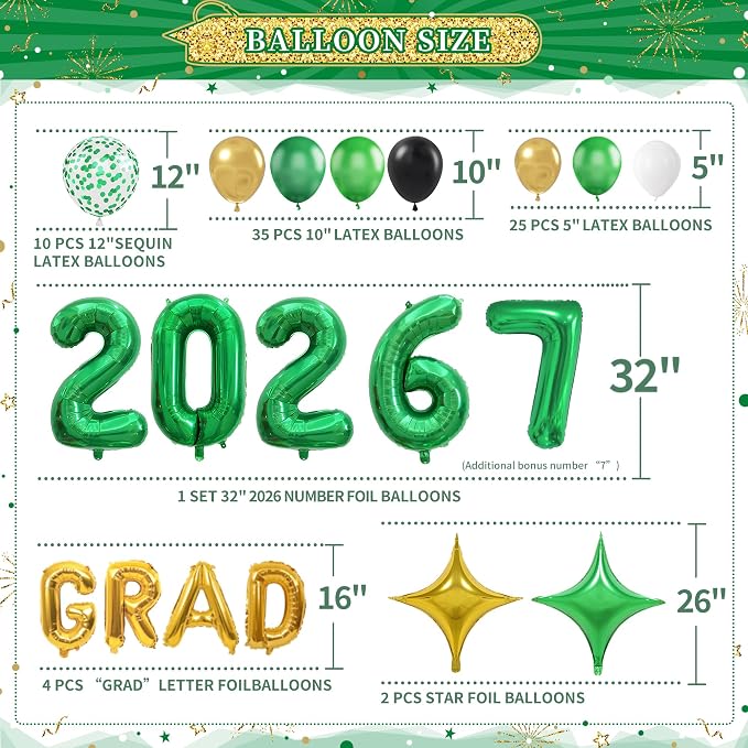 Party Spot！2026 Green and Gold Graduation Party Decorations - Image 3