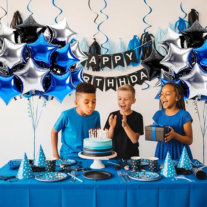 TONIFUL 15 Pcs Star Balloons 18 Inch Large Blue Silver Black Foil Balloons | - Image 5