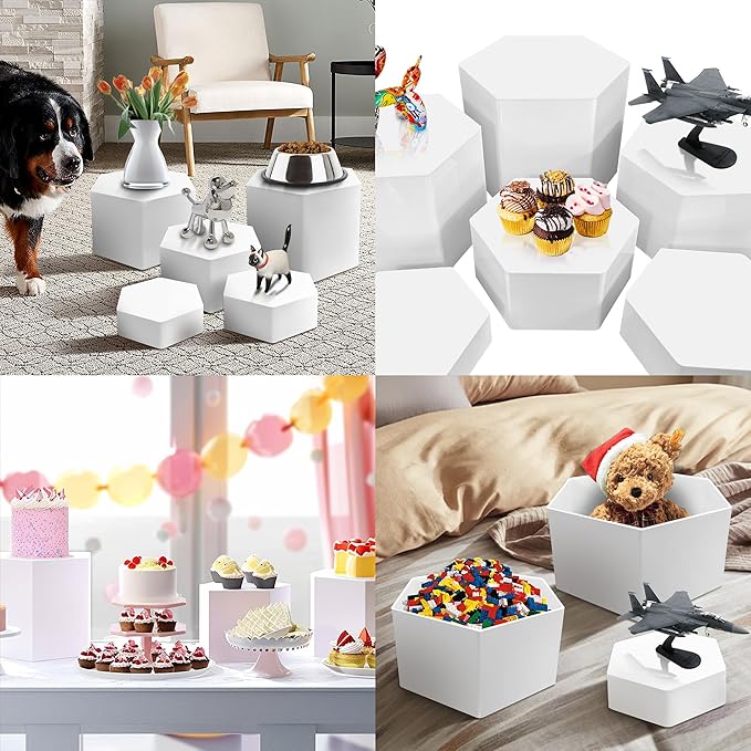 6 Pcs Buffet Risers, Dessert Stands Acrylic, Food Risers for Buffet, Jewelry Showcase, Riser Display Cases， Acrylic Display Base, White