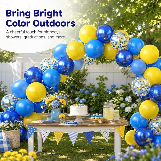Yellow Blue Balloons, 12 Inches Blue Yellow Balloon Double Stuffed Metallic - Image 4