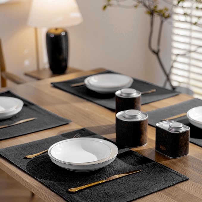 Demetex Black Placemats Set of 4 Stain Resistant Cloth Place Mats Heat - Image 6