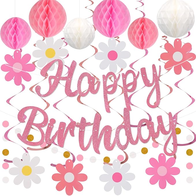 YEOCU Birthday Decorations, No DIY Pre-Strung Happy Birthday Banner | Pink by YEOCU