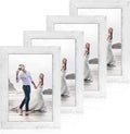 6x9 Picture Frame Set of 4, High Definition Glass Distressed White Frame, 6 x 9 Wood Photo Frames for Horizontal or Vertical Tabletop Display and Wall Mounting
