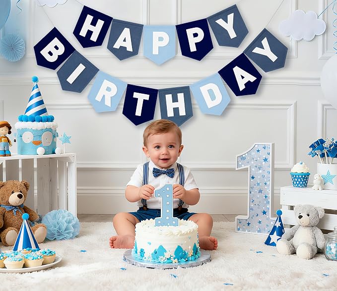 Felt Navy Blue Happy Birthday Banner Birthday Decorations - Image 4
