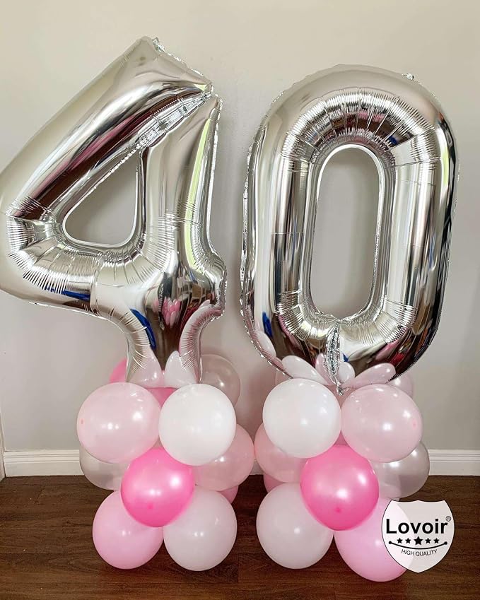 Silver 45 Number Balloons, 40 Inch Giant Number 45 Balloons Foil Mylar Helium - Image 5