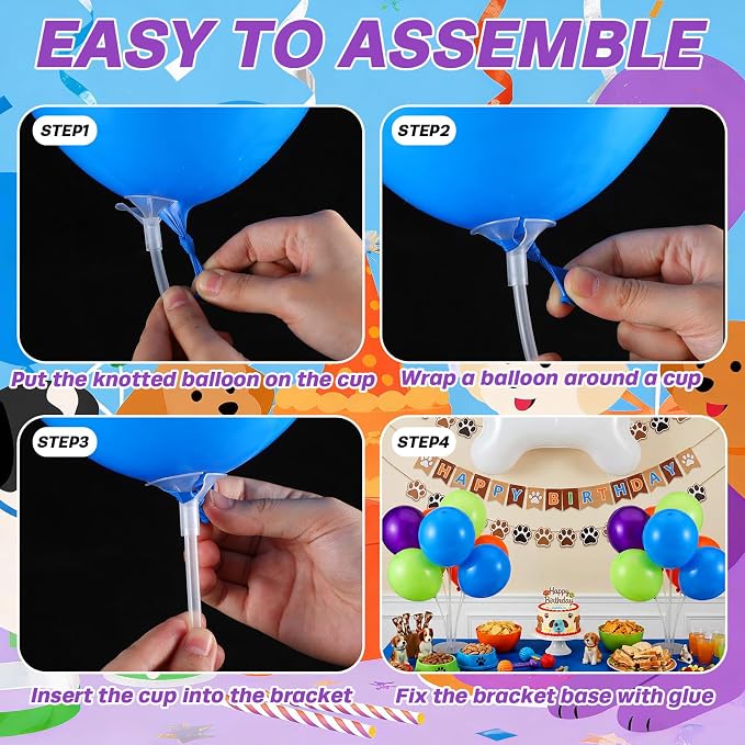 4 Set Purple Orange Green Blue Balloon Stand Centerpiece Table Decorations - Image 4