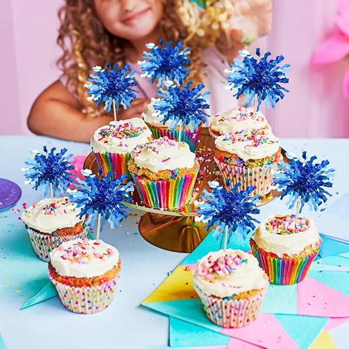 Gyufise 30Pcs Foil Firework Cupcake Toppers Happy Birthday Cake Toppers Sparkle - Image 7