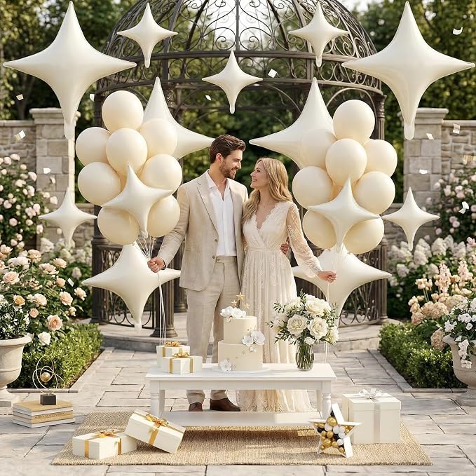 Cream Balloons, 26 Inch and 10 Inch Cream Stars Shaped Balloon - Image 7