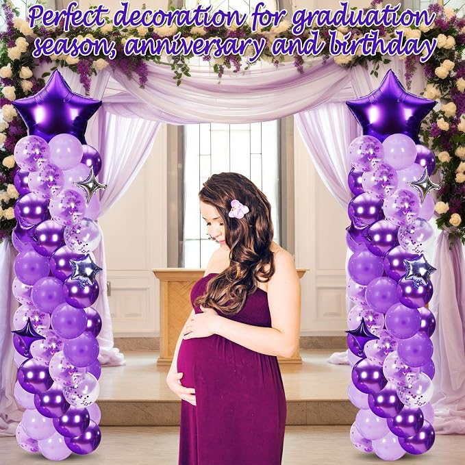Gejoy 110 Pcs Purple Silver Balloons Column Stand Kit Adjustable Tower Stand - Image 6