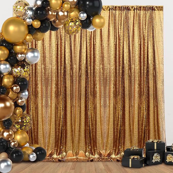 2×8FT-2PCS Black Gold Sequin Backdrop Curtains Panels, Photography Backdrop - Image 7