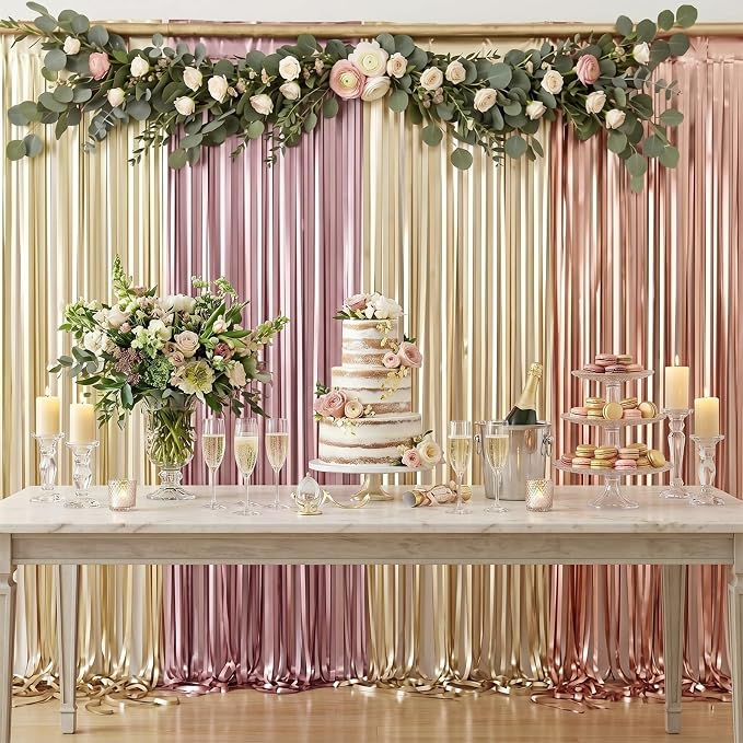 Frienda 4pcs Pink and Gold Party Decorations 6.6ft Fringe Curtains Decorations - Image 6