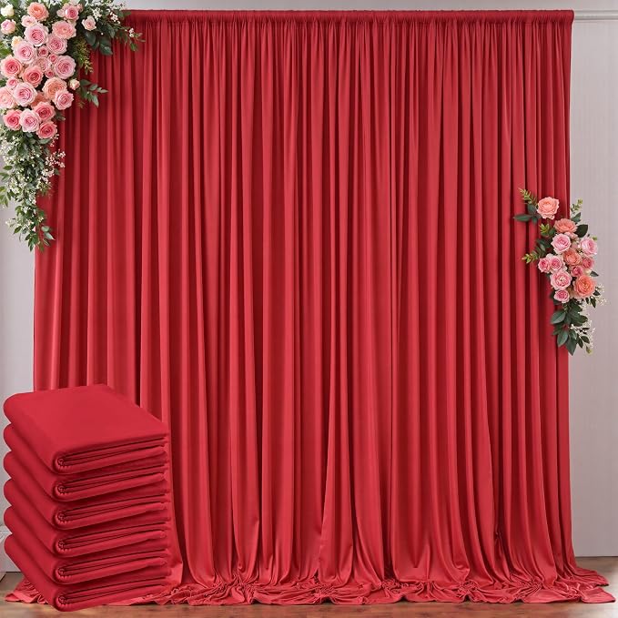 Outpain 30 ft x 8 ft Red Backdrop Curtain Panels, 6 Panels 5 ft x 8 ft Wrinkle by Outpain