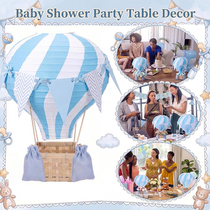 8 Sets Blue Hot Air Balloons Decorations Baby Shower Table Centerpieces 11.8'' - Image 6