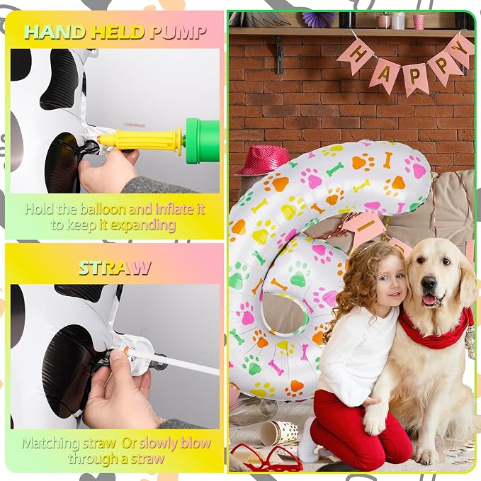 40 Inch Multi-color Dog Paw Balloons, Numeral 6 Birthday Balloons - Image 4