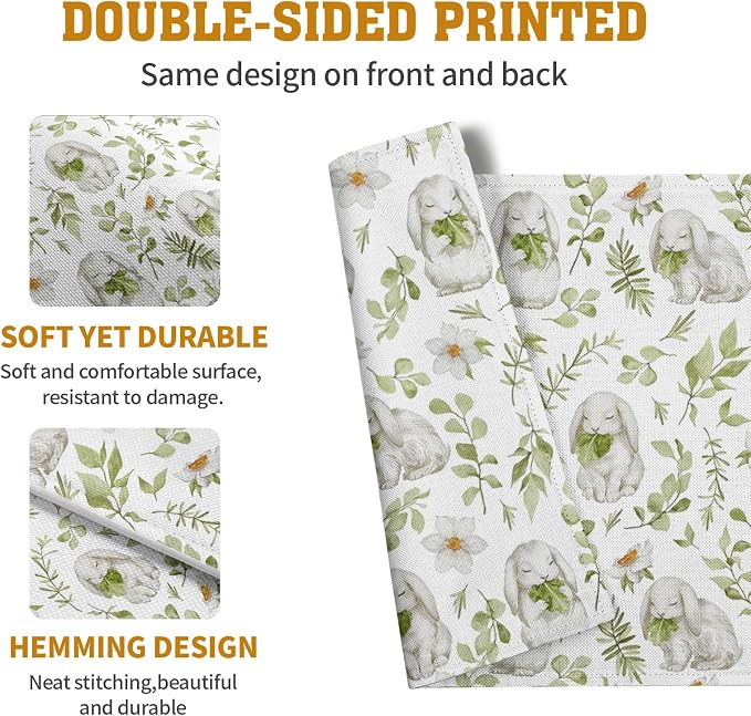 Easter Bunny Rabbits Placemats Set of 4 Easter Spring Green Leaves Flroal - Image 5