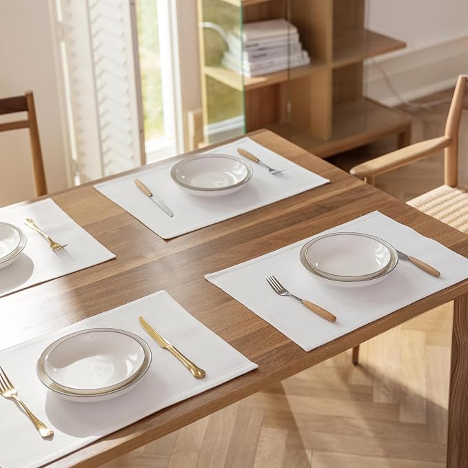 Demetex White Placemats Set of 4 Heat Resistant Cloth Place Mats Linen Dining - Image 6