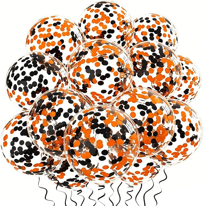 Orange Black Confetti Balloons 25 Pcs, 12 Inch Thickened Clear Latex Balloon - Image 6