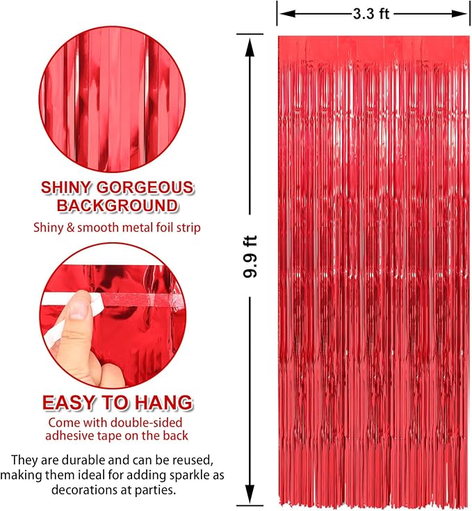 5 Pack 3.3 x 9.9 ft Red Foil Fringe Curtains Streamers Party Decorations | Foil - Image 2