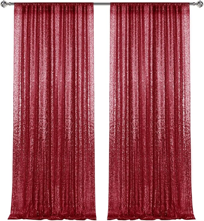 2×8FT-2PCS Burgundy Red Sequin Backdrop Curtains Panels, Photography Backdrop - Image 8
