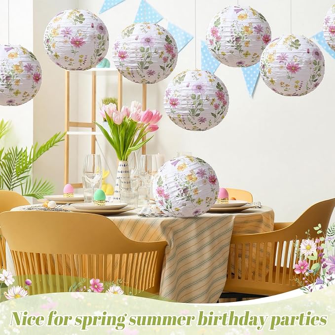 Honoson 12 Pcs Wildflower Paper Lanterns Spring Floral Watercolor Wildflower - Image 4