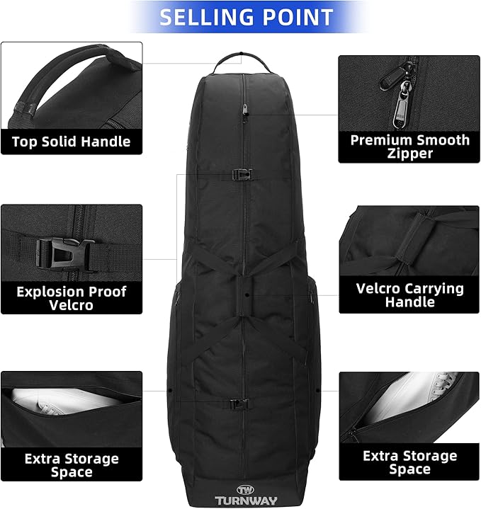 Foldable Padded Golf Travel Bag, Heavy Duty 900D Polyester Golf Club Bag Waterproof Golf Carry Bag Cart Bag with Wheels, Soft-Sided Spacial Size for Golf Gear Transportation