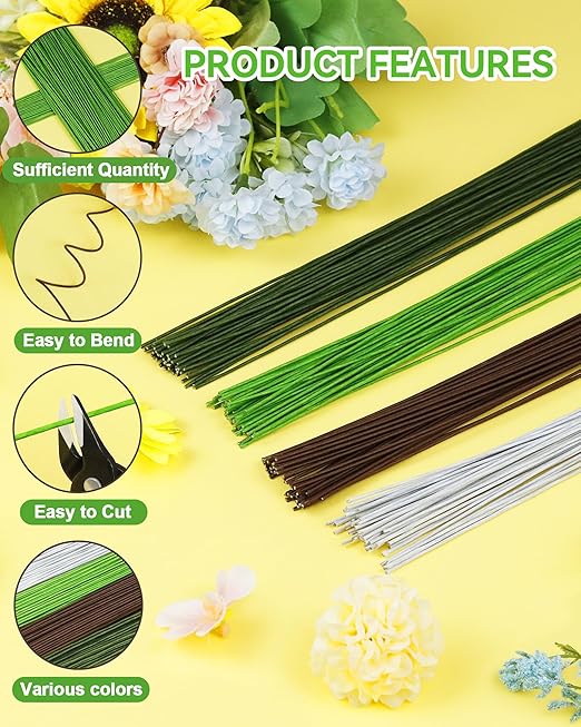 100 PCS FIVEIZERO 18 Gauge Green Floral Wire Stems for Artificial Flower Making,Florist Wire,Flower Wires for Crafts,Alambre para Flores for Wreaths, Flower Arrangements and DIY Projects