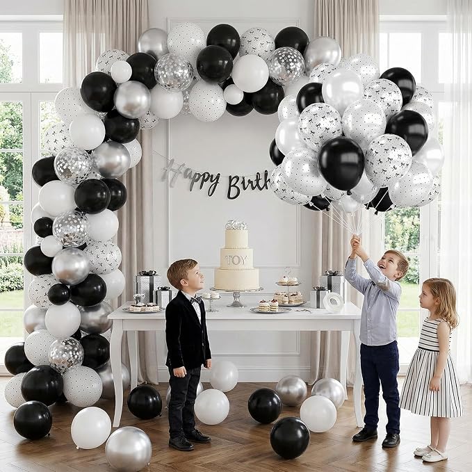 Black and White Bow Balloons, 12 Inch Pearl White Black Bow Printed Balloon - Image 4