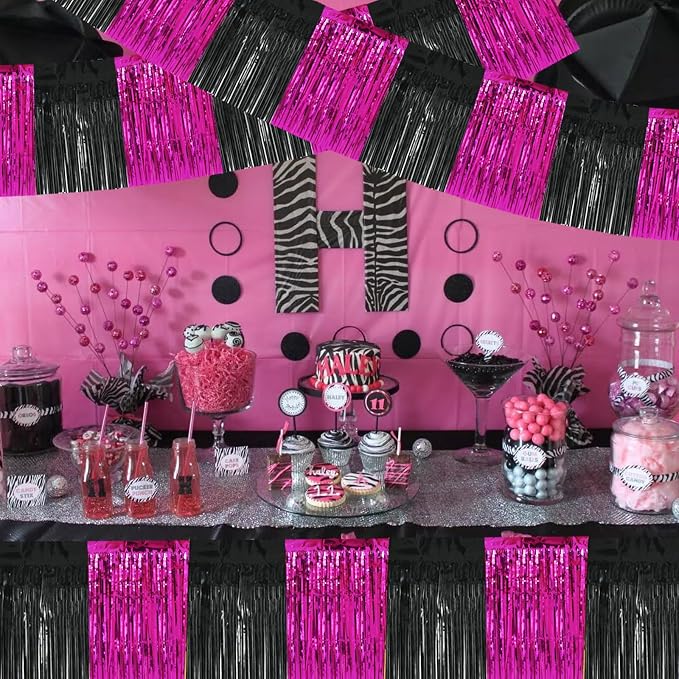 BEISHIDA Hot Pink Fringe Garland Banner 30ft Wall Tinsel Foil Streamers | 3Pack - Image 6