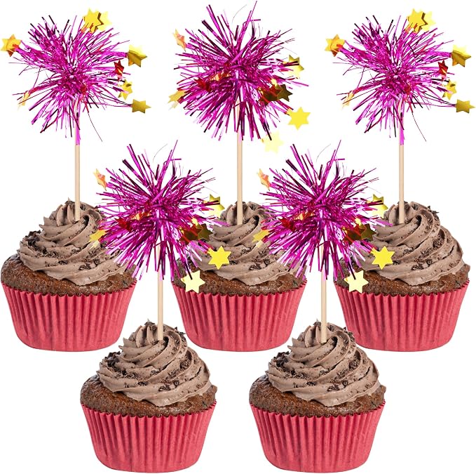 30 PCS Foil Firework Cupcake Toppers Happy Birthday Star Cupcake Picks Sparkle - Image 8