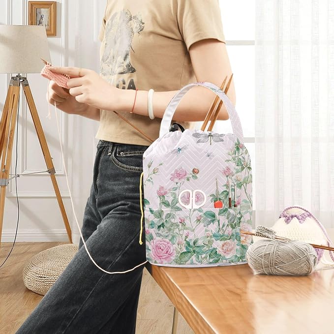 Yarn Bag Small Crochet Bag Drawstring Yarn Storage Organizer Knitting Project - Image 6