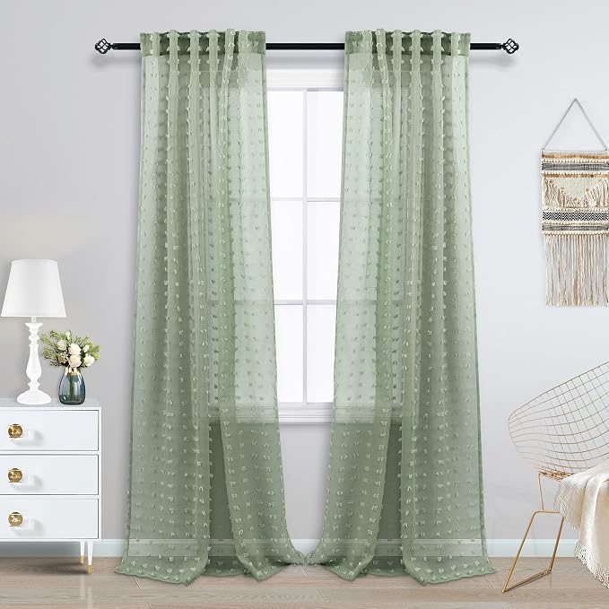 KOUFALL Sage Green Sheer Drapes Curtains 96 Inches Long - Image 3