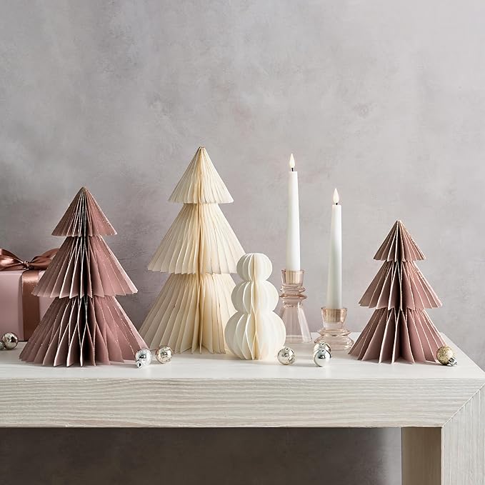 LampLust Pink Tree, 2 Pack Honeycomb Decorations, 6 & 8 Inch Paper Trees, Pink Decor, Winter Wonderland Decorations for Home Table Top Decor