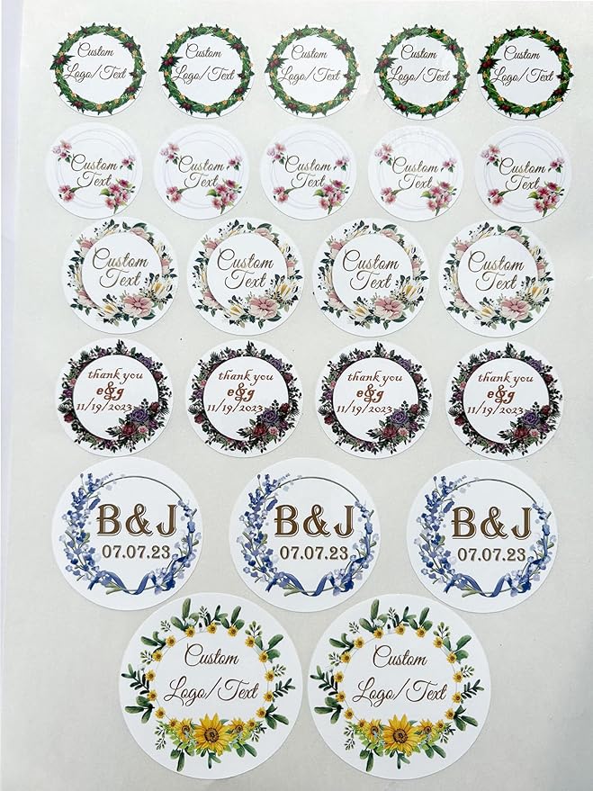 Custom Stickers for Weddings, Birthdays & Businesses - Personalized Labels with Your Logo - Waterproof, Fade and Heat Resistant - Pack of 100-1000 (Wreath U, 3 Inch)