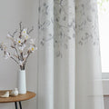 Central Park Leaf Floral Print Metallic Sheer Linen Window Curtain Panel by CentralPark