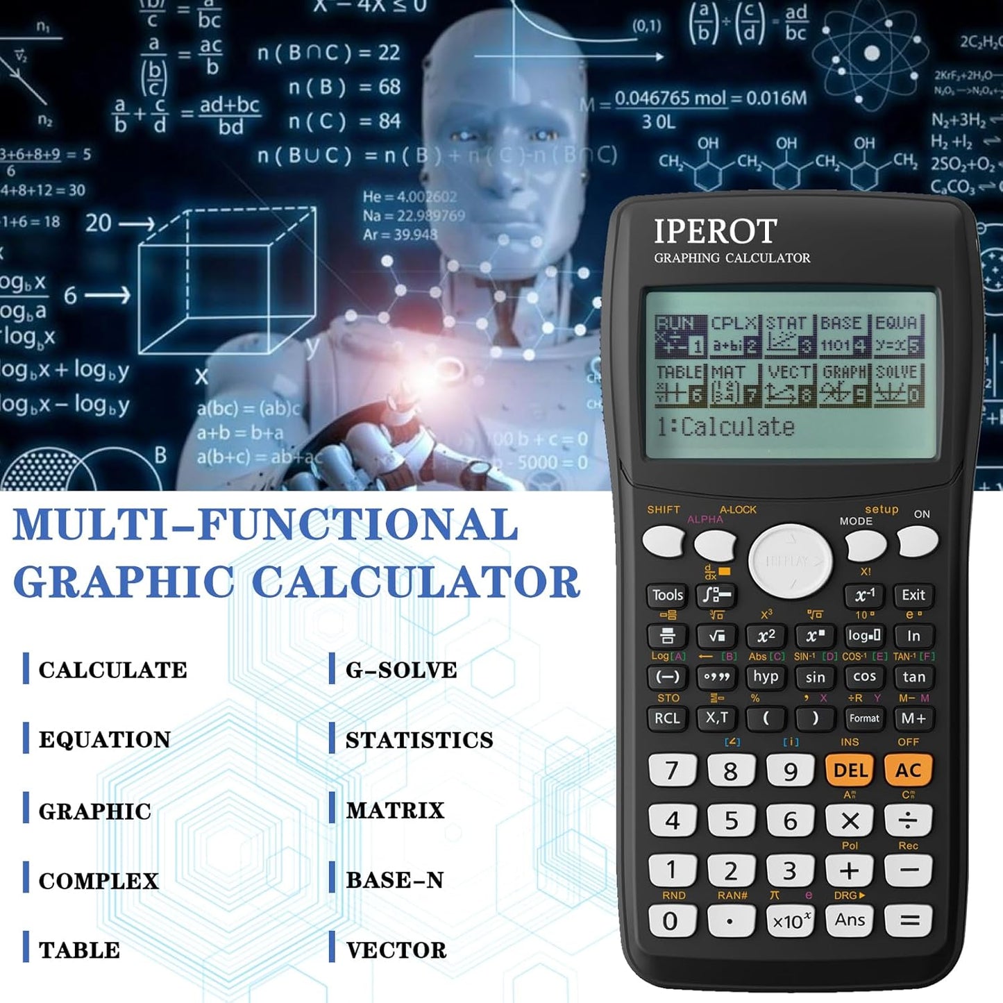 Scientific Calculators with Graphing Calculator, IPEROT Scientific Calculators 10 Modes/ 4 Graphing Functions, Desktop Math Calculator Ideal for School Supplies, Students, College, Teachers(Black)