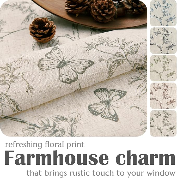 Grey Floral Linen Lined Curtains Rod Pocket 50W X 63L 2 Panels | Charlotte - Image 5