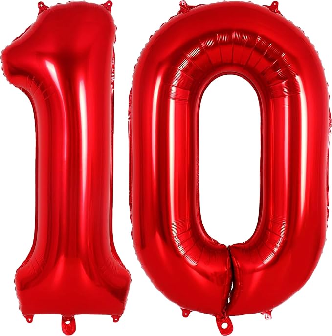 Red Number 10 Balloons, 40 Inch Big Large Foil Number Balloons, Jumbo Giant by AIQINHU